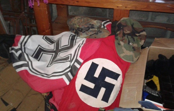 Nazi flags recovered by SA police in a house in Bothasig, Cape Town. Photo: Supplied by SAPS/ANA