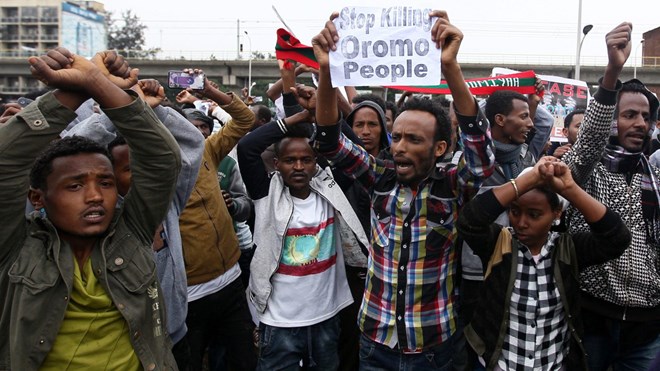 Protesters during an Aug. 6 demonstration in Addis Ababa. (Reuters/Tiksa Negeri)