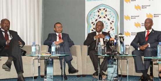 National Bank of Kenya Managing Director  Munir Sheikh Ahmed (Second from Left) with Central Bank of Kenya Chairman Jairus Mohammed Nyaoga,  Treasury Cabinet Secretary Henry Rotich and Capital Markets Authority Acting CEO Paul Muthaura during the 1st International Islamic Finance Conference in Nairobi.