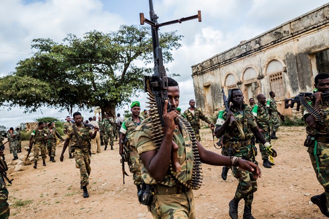 Ethiopian soldiers, part of the African Union peacekeeping mission in Somalia, in 2014. In the past months, Shabab fighters have staged assaults against Ethiopian, Ugandan and Burundian troops, all members of the relatively loosely organized peacekeeping mission.
DANIEL BEREHULAK FOR THE NEW YORK TIMES