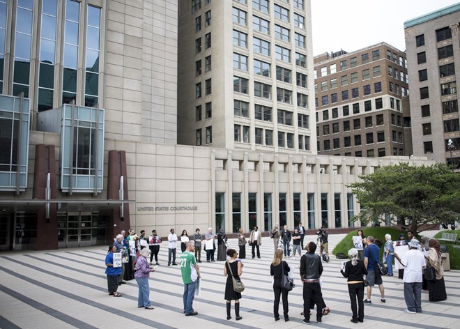 A demonstration was held outside of the US Federal Courthouse Tuesday in support of the three young Somali men on trial for attempting to join ISIL.