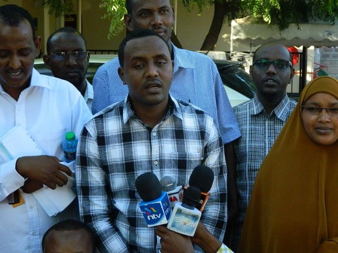 Garissa county majority leader Ibrahim Ali addresses the press on  ursday /STEPHEN ASTARIKO