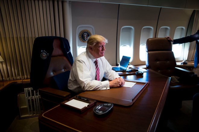 President Trump in his office aboard Air Force One on Thursday.