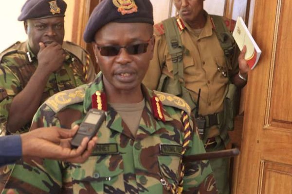 Inspector General of Police Joseph Boinnet addressing the press in Mandera on January 24, 2017. He has said Al-Shabaab is not planning to attack learning institutions. PHOTO | MANASE OTSIALO | NATION MEDIA GROUP