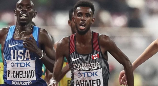 Moh Ahmed won the 1,500 metres in three minutes 34.89 seconds at the Bowerman Track Club intrasquad in Portland, Ore., on Tuesday to become the fourth-fastest Canadian over that distance. (Maja Hitij/Getty Images/File)