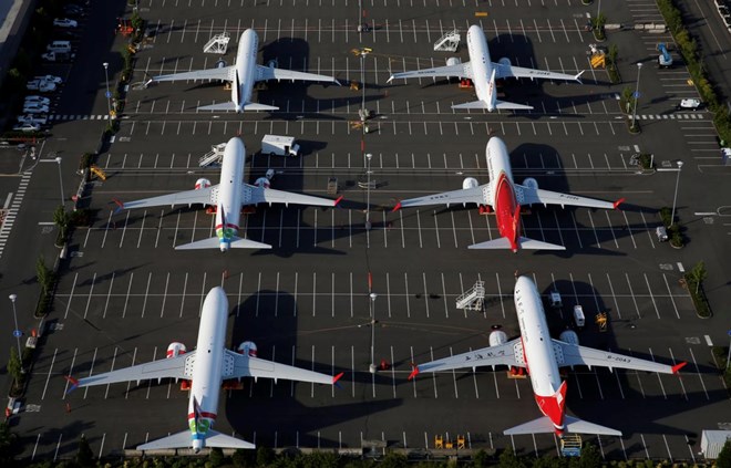 Boeing 737 Max aircraft are parked in a parking lot at Boeing Field in this aerial photo taken over Seattle, Washington, U.S. June 11, 2020. REUTERS/Lindsey Wasson