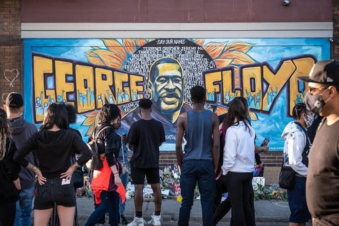 A mural of George Floyd at the site of his deadly arrest in Minneapolis. Caroline Yang for The New York Tmes
