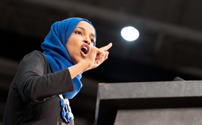 Ilhan Omar speaks at rally for Democratic presidential hopeful Bernie Sanders in Minnesota on 2 March (AFP/File photo)