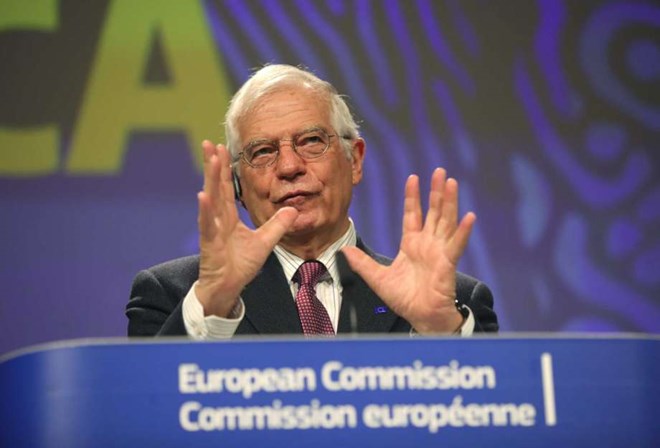 European Union foreign policy chief Josep Borrell speaks during a media conference regarding a strategy for Africa at EU headquarters in Brussels, Monday, March 9, 2020.
