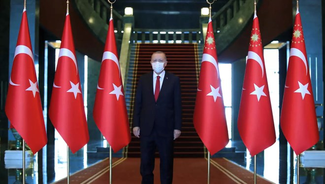 Turkish President Tayyip Erdogan attends a ceremony marking the 98th anniversary of Victory Day at the Presidential Palace in Ankara, Turkey, August 30, 2020. © Turkish Presidential Press Office, Reuters
