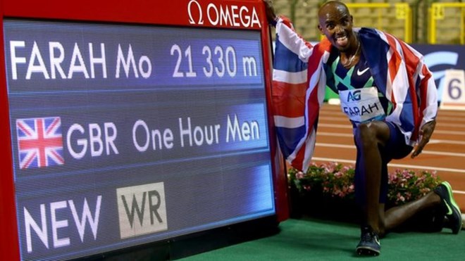 Mo Farah broke the one-hour world record on his return to the track in Brussels earlier in September