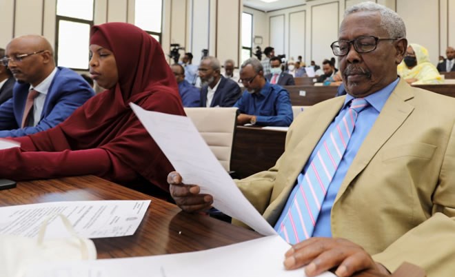 Somalia legislators are seen inside the lower house of Parliament in Mogadishu, Somalia May 1, 2021. REUTERS/Feisal Omar