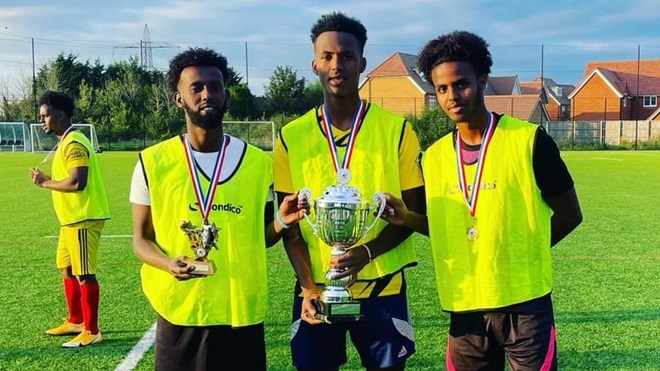 Pictured from left Liban Abdi, Saleban and Zakariye were part of the winning team at the football tournament. CREDIT: BRISTOL SOMALI YOUTH VOICE