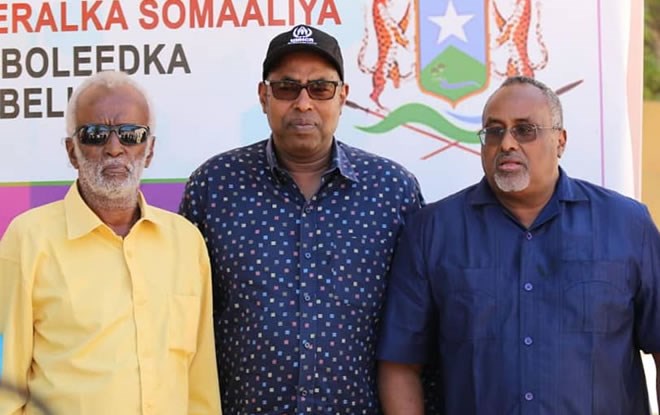 Ugas Hassan, UNCR Special Envoy for the Horn of Africa, Ambassador Mohamed Affey and Hirshabelle President Mohamed Abdi Waare - Beled Weyn, Hiiraan
