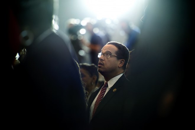 Rep. Keith Ellison (D-Minn.), one of Congress’s two Muslim lawmakers, says it’s business as usual despite Donald Trump’s proposal to temporarily ban Muslims from the country. Here, he is with colleagues at a ceremony marking the 150th anniversary of the passage of the 13th Amendment on December 9, 2015. (Photo by Linda Davidson / The Washington Post)