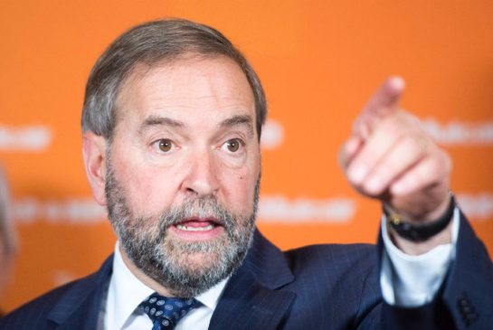 Thomas Mulcair speaks to the media at the Assembly of First Nations meeting in Edmonton Wednesday.