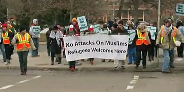 Saturday's rally against "Islamophobia" (Photo: CBS Minnesota screenshot)