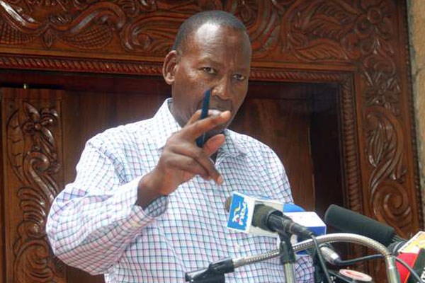 Interior Cabinet Secretary Joseph Nkaissery addressing journalists on January 16, 2016 at Serena Beach Hotel where he warned those sharing pictures of slain KDF soldiers on social sites. PHOTO | LABAN WALLOGA | NATION MEDIA GROUP