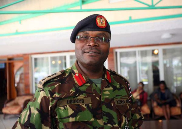Kenya Defence Forces spokesman Colonel David Obonyo at a past press conference. FILE PHOTO | EVANS HABIL