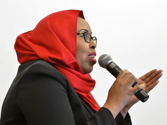Somali community panelist and St. Cloud Technical and Community College Instructor Hudda Ibrahim, talks about going to school in the area and coming back to teach social justice classes.(Photo: Kimm Anderson)