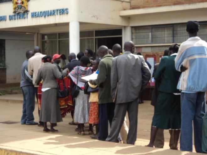Members of the public lining up at govt offices in Eldoret recently to get ID cards Photo/Mathews Ndanyi