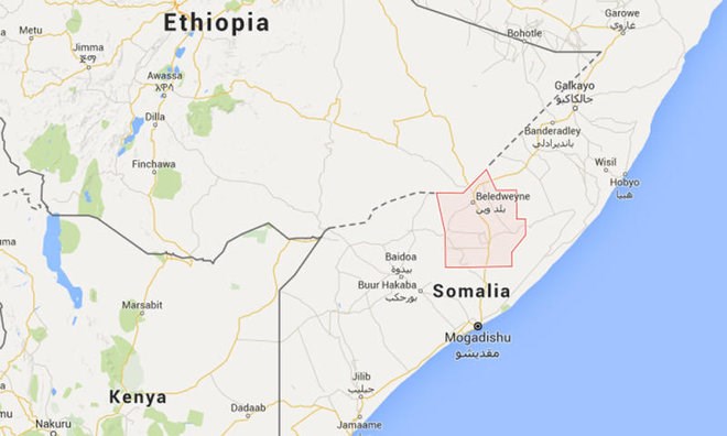 Google map showing the location of Somalia's Hiram region where militants attacked an Amisom base on Thursday.