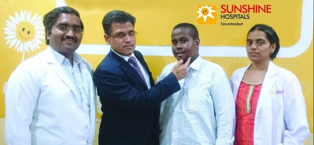 Unique surgery:Mohamed Ahmed Ulsow with doctors at Sunshine Hospitals in the city.— Photo: By Arrangement