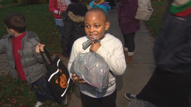 This is eight-year-old Ayad Mabbuye's first Halloween in Manitoba after moving to Canada from South Africa in June. (CBC)