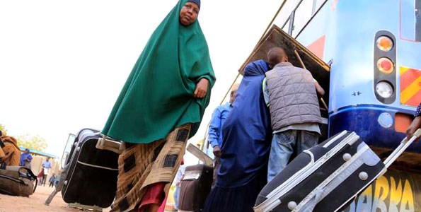 Refugees board buses for Somalia at Dadaab camp after the Kenya government announced plans to close the camp. PHOTO | JEFF ANGOTE | NATION MEDIA GROUP