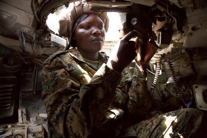 Tank gunner Cpl. Stella Rose in the turret of her T-55. (CHRISTINA GOLDBAUM | FOREIGN POLICY)