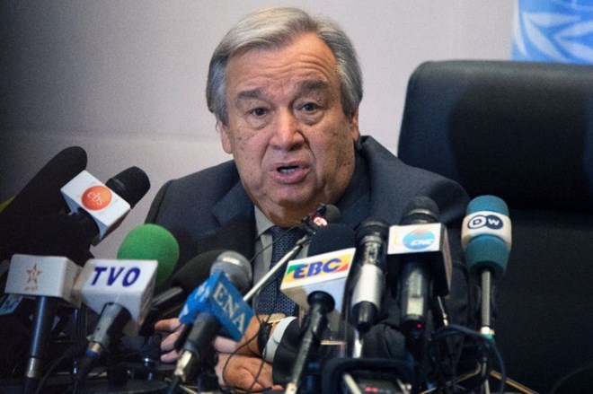 United Nations Secretary General Antonio Guterres, pictured on January 30, 2017, appealed for the US to reverse the suspension of refugee resettlement (AFP Photo/ZACHARIAS ABUBEKER)