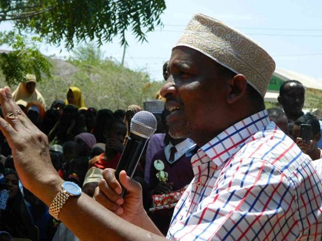 Garissa Town MP Aden Duale speaks at the Garissa cultural centre on August 1 last year /STEPHEN ASTARIKO