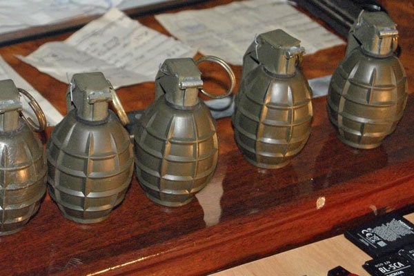 Grenades confiscated in a raid at Kwa Chocha, Kilifi County, being displayed at Malindi police station on January 20, 2016. Two children died after an objected, suspected to be a grenade, exploded in Mandera East on March 25, 2017. PHOTO | LABAN WALLOGA | NATION MEDIA GROUP