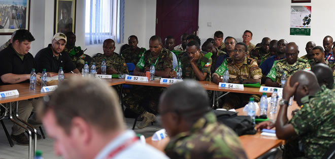 Officers from the African Union Mission in Somalia (AMISOM) and other international partners, attend the closing session of a two-day seminar on Countering Improvised Explosive Devices (CIEDs) in Mogadishu, Somalia, on 17 April 2018. AMISOM Photo / Omar Abdisalan