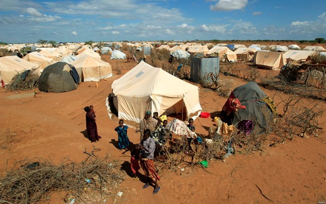 FILE - An aerial view shows part of Ifo camp, one of several refugee settlements in Dadaab, Kenya, Oct. 7, 2013. Dadaab had at least 235,000 registered refugee and asylum seekers as of January 2018, UN Refugee Agency reports. (Reuters)