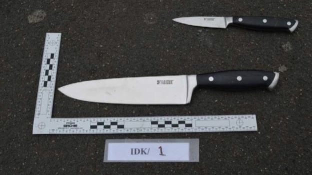 Two of the three knives found on Ali when he was arrested