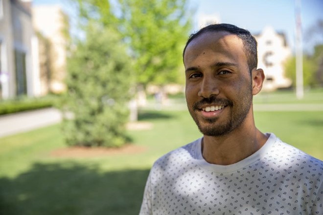 University of St. Thomas senior Mohamed Malim stands for a portrait on campus on Tuesday. Evan Frost | MPR News