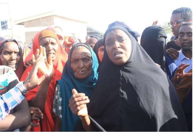 A  group of women at Elwak Hospital in Mandera react on September 13, 2018, after the killing of three family members said to have been picked by police.  PHOTO | MANASE OTSIALO | NATION