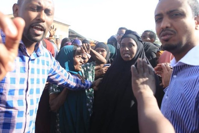 A  group of residents at Elwak Hospital in Mandera react on September 13, 2018, after the killing of three family members said to have been picked by police.  PHOTO | MANASE OTSIALO | NATION