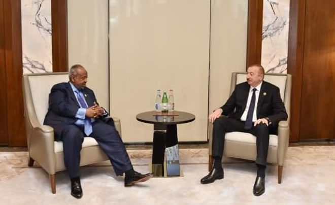 Djibouti President President Ismail Omar Guelleh and his Azerbaijan counterpart Illham Aliyev hold talks on the sidelines the 18th Summit of Heads of State and Government of the Non-Aligned Movement in Baku, Indonesia
Image: COURTESY